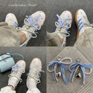 INS Blue Bows Pearl Heart Shoe Buckle Fashion All-Match Shoes Pendant Shoe Ornament Shoelace Buckle Shoe Accessory Accessories