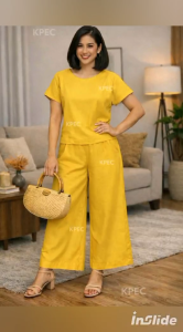 EE Chic Casual Cotton Womens Tracksuit Sets - Round Neck Top & Wide Leg Pants in Solid Colors