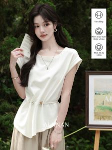 Áo Thun Ôm Dáng Tay Bồng Thiết Kế Elegante