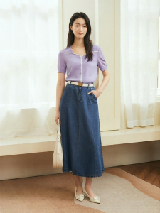 YINER | Lyocell A-line High-waisted Jeans Skirt