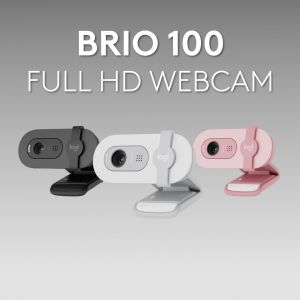 Logitech Brio 100 Webcam Full HD Built in Mic Auto-Light Balance Privacy Shutter