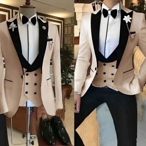 Royal blue Classic Solid Lapel 3-Pieces Mens Suit Slim Fit Elegant Blazer Vest Pant Set For Wedding And Business