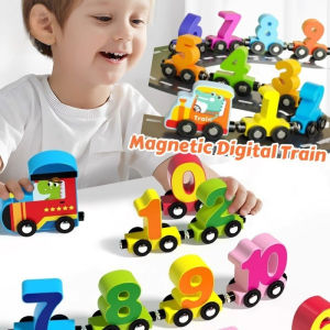 Magnetic Digital Train Toy Kids Early Education Building Blocks Toy Magnetic Train Number Wooden Toy