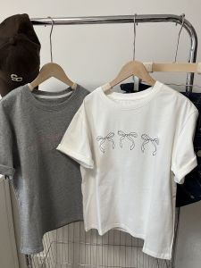 South Korea Dongdaemun Summer Small Girls Short T-shirt & Bow Top