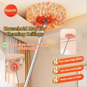 Vixplorn Long Handle Mop Extendable Ceiling Cleaning Chenille Spin Mop 180 Rotating Stainless Steel Wall Glass Floor Car Home