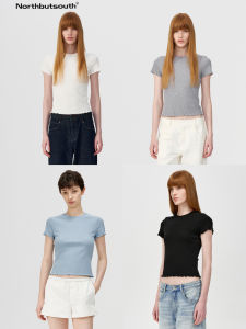 Northbutsouth Versatile Basic round Neck T-Shirt Multi-Color Knitted Cotton Sensation Wood Grain Edge Summer Commute Style