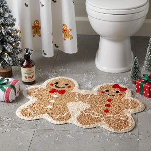 VIKAMA Christmas Cartoon Couple Gingerbread Man Carpet Bathroom Non-Slip Absorbent Foot Mat Indoor Outdoor Living Room Door Mat