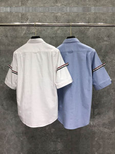 TB Color Stripes Ribbon Couple Same Style Trendy Short Sleeve Shirt