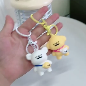 2PCS Maltese Dog Keychains Cute Line Puppy Keyring Bubu Dudu Keychain Funny Best Friend Couple Gift