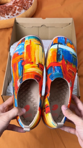 UIN Toledo I Mens Lightweight Sneakers Slip Ons Flats Shoes Art Painted Travel Shoes-Color Brush