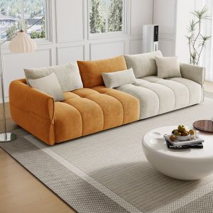 French Cream Style Baby Velvet Fabric Sofa for Small Living Rooms
