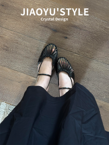 JIAOYU | Leather Roman Sandals Womens New Summer Thick Heel Braided Hollow