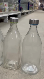 ขวดแก้ว ขวดทรงกลม ขวดน้ำ ขวดฝาเกลียว ขนาด1ลิตร