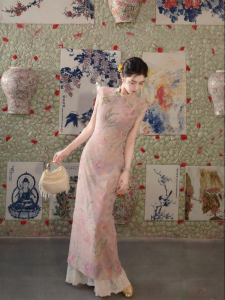 New Chinese Style Butterfly Print Slim Fit Summer Dress