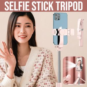 Adjustable Lengthened Selfie Stick Tripod With Fill-In Light Cellphone Bluetooth Selfie Stick Bluetooth Remote Control  Compatible With Any Phone