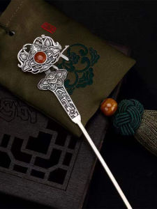 Retro Chinese 925 Silver Hairpin Peony Lucky Hair Accessories Tiara Antique Style Plated South Red Royal Court Fashion Jewelry