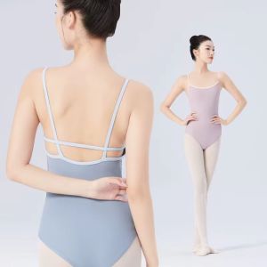 Womens Ballet Leotard Color Block Dance Gymnastics Low Back Criss Cross Straps Training