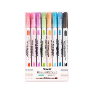 Bộ Bút Dạ Quang Hai Đầu Hình Hoa Vẽ Đường Cong Gợn Sóng Móc Nhiều Màu Đa Chức Năng 8 Màu