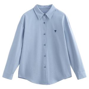 Toyouth | Womens Autumn Simple Elegant Long Sleeve Embroidered Blue Shirt