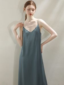 Miccbeirn | Miccbeirn Heavyweight Mulberry Silk Long Knee-Length Dress Elegance Slimming Lake Green Strapless Gown Summer Season Natural Waist