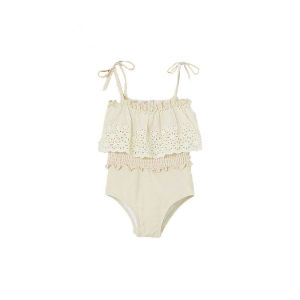 ชุดว่ายน้ำเด็กผู้หญิง ชุดเดรสยาวปานกลาง ผ้าฝ้ายผสมโพลีเอสเตอร์ ลายดอกไม้ ดีไซน์เก๋ไก๋ สำหรับเด็กวัย 3-8 ปี