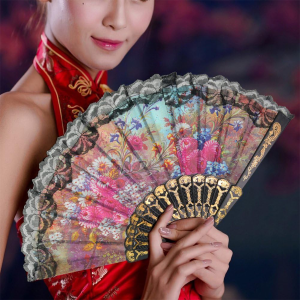Lace Silk Folding Fan Plastic Chinese Fan Dance Folding Fans Gifts