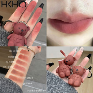 HKHO Lovely Bear Keychain Bear 6-colors Lip Mud Matte Lip Glaze Long Lasting Waterproof Lipstick