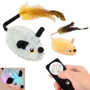 Cat Mouse Interactive Plush Toys LED Glow Electric Telecontrol Auto Rechargeable Pet Moving Mice Toy Realistic Kitten