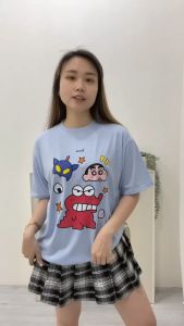 CAROTYLES S Kaos Couple Keluarga SHINCAN CROCO Wanita Lengan Pendek Katun