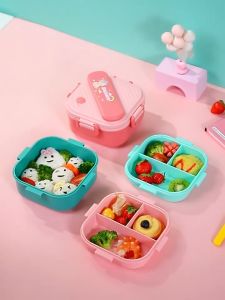 Kids Cartoon Cute Students Lunch Box Portable Plastic Food Container with Compartments Sealed Double Layer Lunch Box