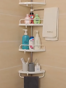 【Daily Suki Store】260cm Adjustable Bathroom Corner Pole Caddy Shower Organizer Space-Saving Corner Caddy for Toiletries & Essentials Kitchen Storage Rack