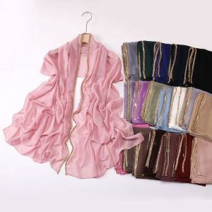 Jifang ห่วงโซ่ทองแดงประกายเพชรระยิบสีทองผ้าพัชมีนามุสลิมผ้าคลุมไหล่ผ้าชีฟองฟองเรียบ WC82คริสตัลที่สามารถล้างได้