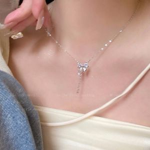 Sweet And Cool Butterfly Knot Zirconia Necklace for Women Summer Trendy Fashion Lockbone Chain Fresh out Alloy Pendant Fresh Stock