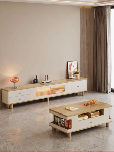 HETU | Light Luxe Narrow Slim Storage TV Cabinet & Coffee Table Set