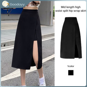Mid-length Skirt Women High Waist Split Crotch Covering A-line Hip Wrap Skirt