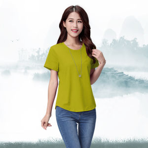 Korean Style Loose Fit Solid Color Short Sleeve Womens T-Shirt round Neck Casual Top for Spring Summer Slimming Base Shirt