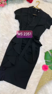 Mydu shop | MS 2351 – Đầm thun dự tiệc cổ tim chéo tay ngắn bèo hông nhún vóc dáng gợi cảm