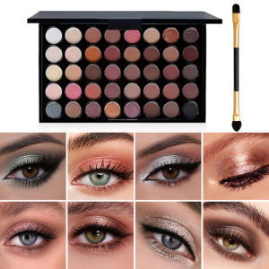 พาเลทอายแชโดว์ 40 สี พร้อมแปรง - เฉดสีชิมเมอร์และแมตต์ โทนสีเอิร์ธโทนและสีอ่อน ชุดแต่งหน้าระดับมืออาชีพพร้อมลุคธรรมชาติ