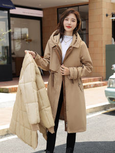 Thickened Removable Inner Vest Womens Mid-Length Parka Coat Cotton Jacket with Fleece Warm Waist-Cinching Winter Outerwear