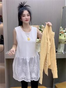 Elegant European Style Embroidered Lace Trim Sleeveless Vest Womens Autumn Winter Loose Fit Base Shirt Fashion Trend Splicing