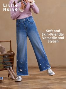 Little Naive | Child Spring Autumn Pearl Bow Casual Trousers