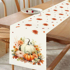 Pumpkin Thanksgiving Linen Table Flag Happy Thanksgiving Day Decoration 2025 For Home Maple Leaf Kitchen Dining Table Runner