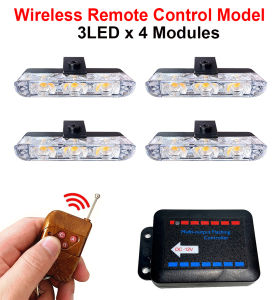 Đèn Báo Hiệu Khẩn Cấp 3 LED Không Dây Điều Khiển Từ Xa Đèn Strobe Lưới Ô Tô Đèn Cảnh Báo Màu Hổ Phách Nhấp Nháy Đèn Tín Hiệu 12V Đèn Vàng