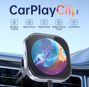 Ottocast CP91-B Smart Carplay AI Box Wired to Wireless Carplay Adapter with Multifunction Screen Digital Clock Car Diffuser Album Cover WiFi Bluetooth Auto Connect