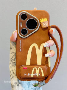 Creative French Fries Stand Huawei Pura70Pro+ New Mobile Phone Case P60Pro Madera Brown Leather Female Style Mate70Pro+ High End Sense Mate40/60Pro Leather Soft Shell Lanyard
