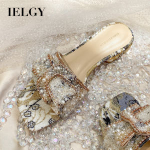 Dép lê gắn kim cương giả gót dày nữ ielgy