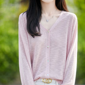 DONGYINUAN | Summer Bamboo V-Neck Sun Protection Knitwear Blouse