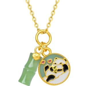 Panda Bamboo Design Pendant with Gold and Jade Enamel Coating