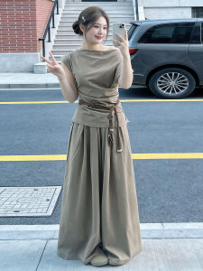 SENWA | Sweet Cool One-shoulder Top High-waisted Wide-leg Palazzo Trousers Outfit