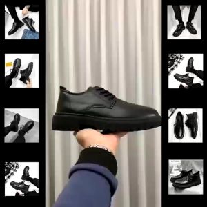 องเท้าหนังสีดำสำหรับผู้ชาย รองเท้าทำงานแบบผูกเชือกแฟชั่นลำลอง สไตล์ธุรกิจ